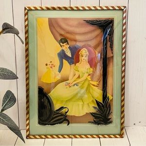 Vintage Convex Glass Reverse Painted Silhouette Victorian Couple Picture